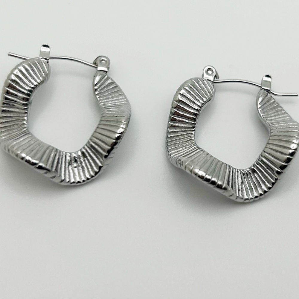 Nickel Free Wavy Hoop Earrings, Silver Color, Textured Jewelry, Versatile